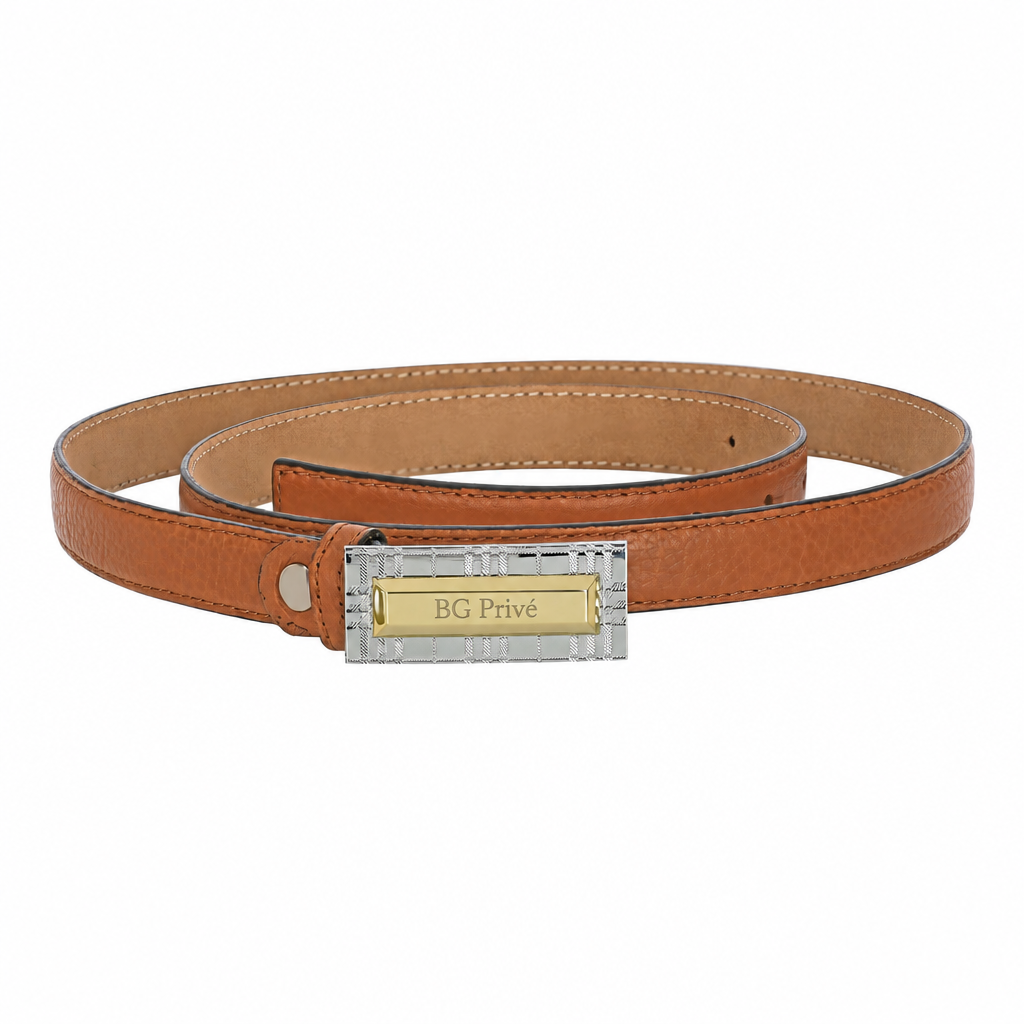 Check Plaque Leather Belt