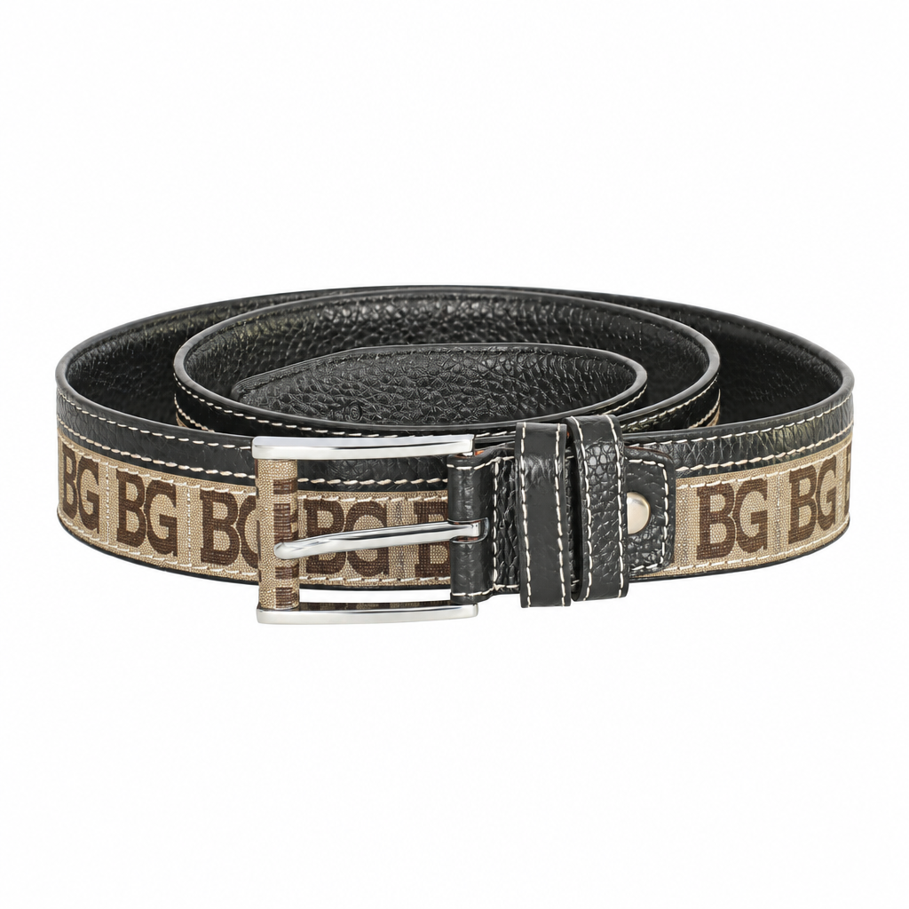 Zucca Belt in Monogram Canvas with Black Trim and Silver-Tone Buckle