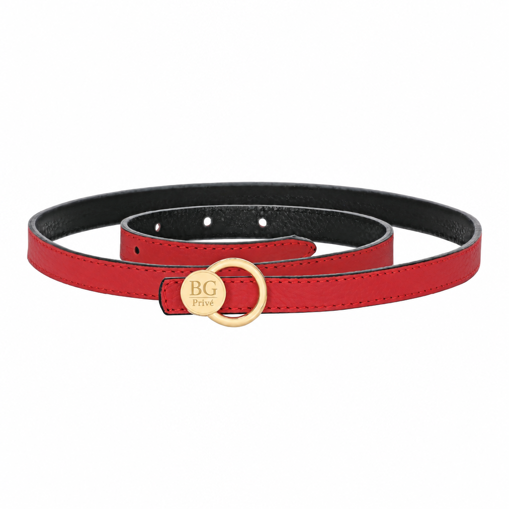 Icône Belt – Red and Black Leather Ring-Buckle Belt