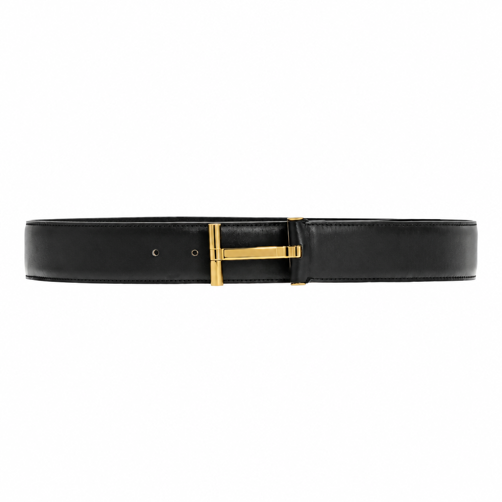 T Buckle Belt in Black Leather