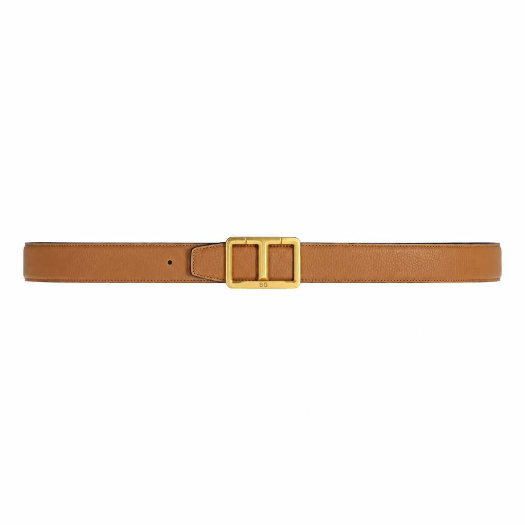 T Belt Grain Leather Insert Buckle, Reversible Brown and Black