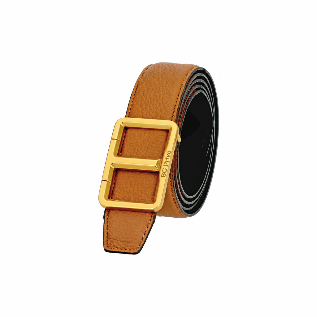 T Belt Grain Leather Insert Buckle, Reversible Brown and Black