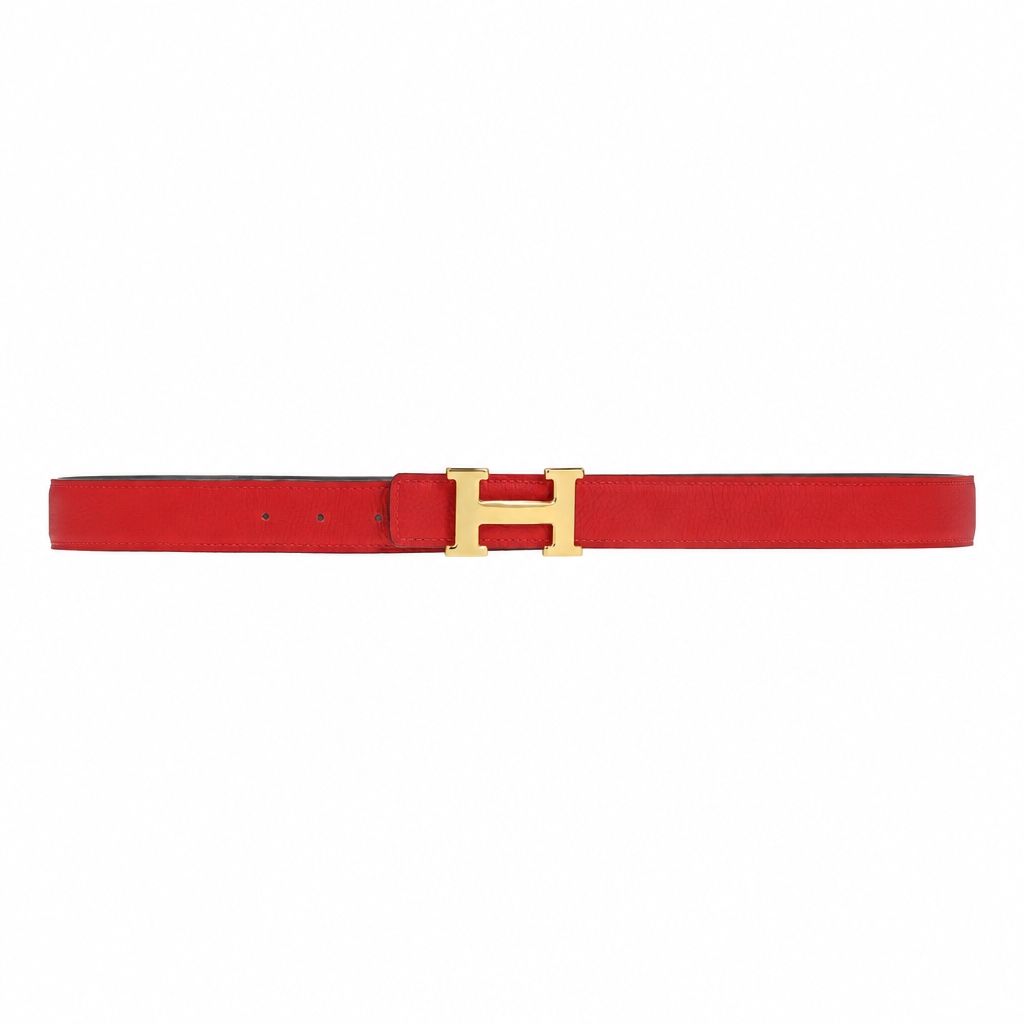 H Belt with Reversible Red and Black Strap, Gold-Tone Buckle, Size 95