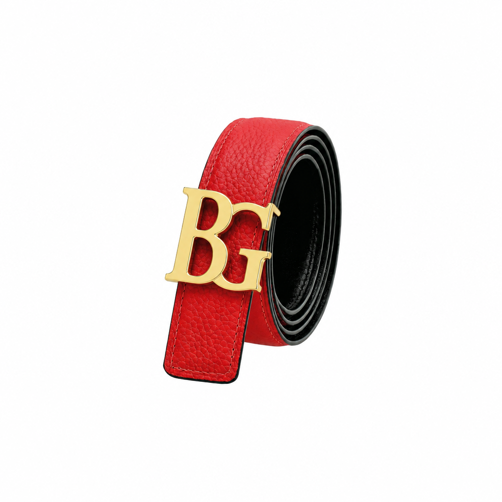H Belt with Reversible Red and Black Strap, Gold-Tone Buckle, Size 95