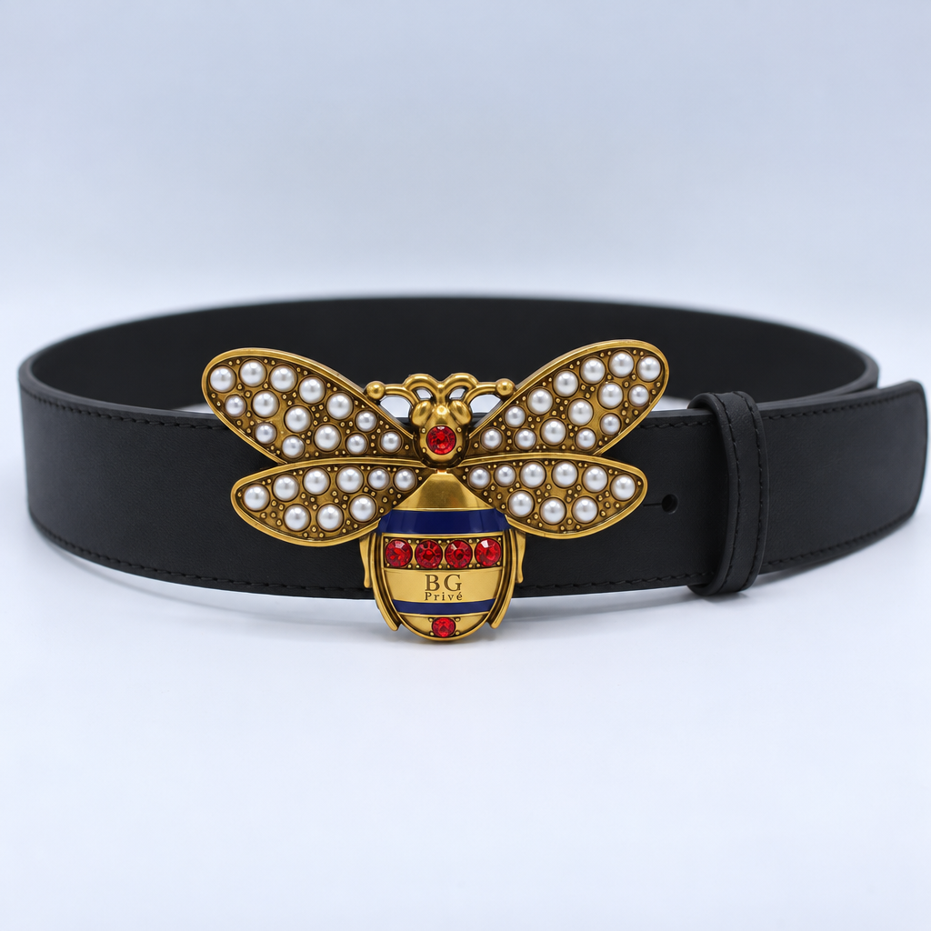 Queen Margaret Bee 20mm Black Leather Belt