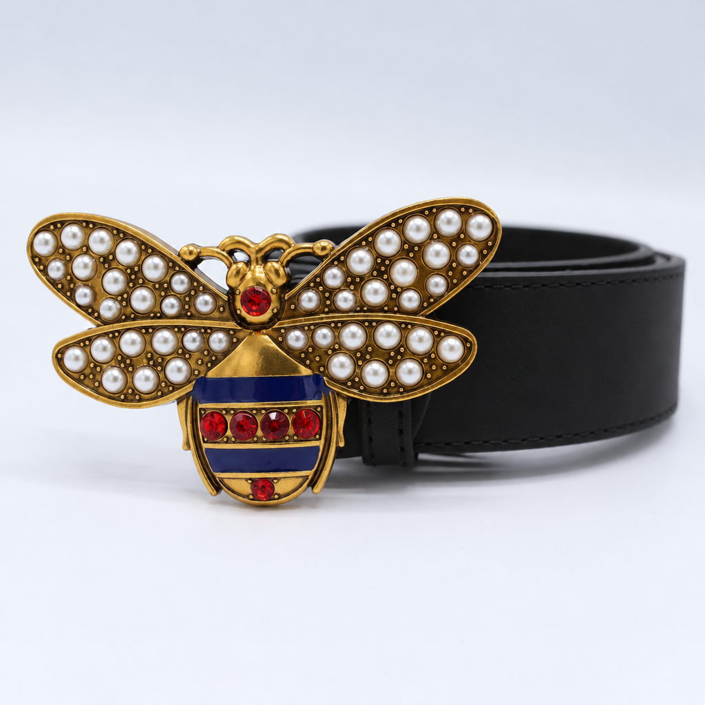 Queen Margaret Bee 20mm Black Leather Belt