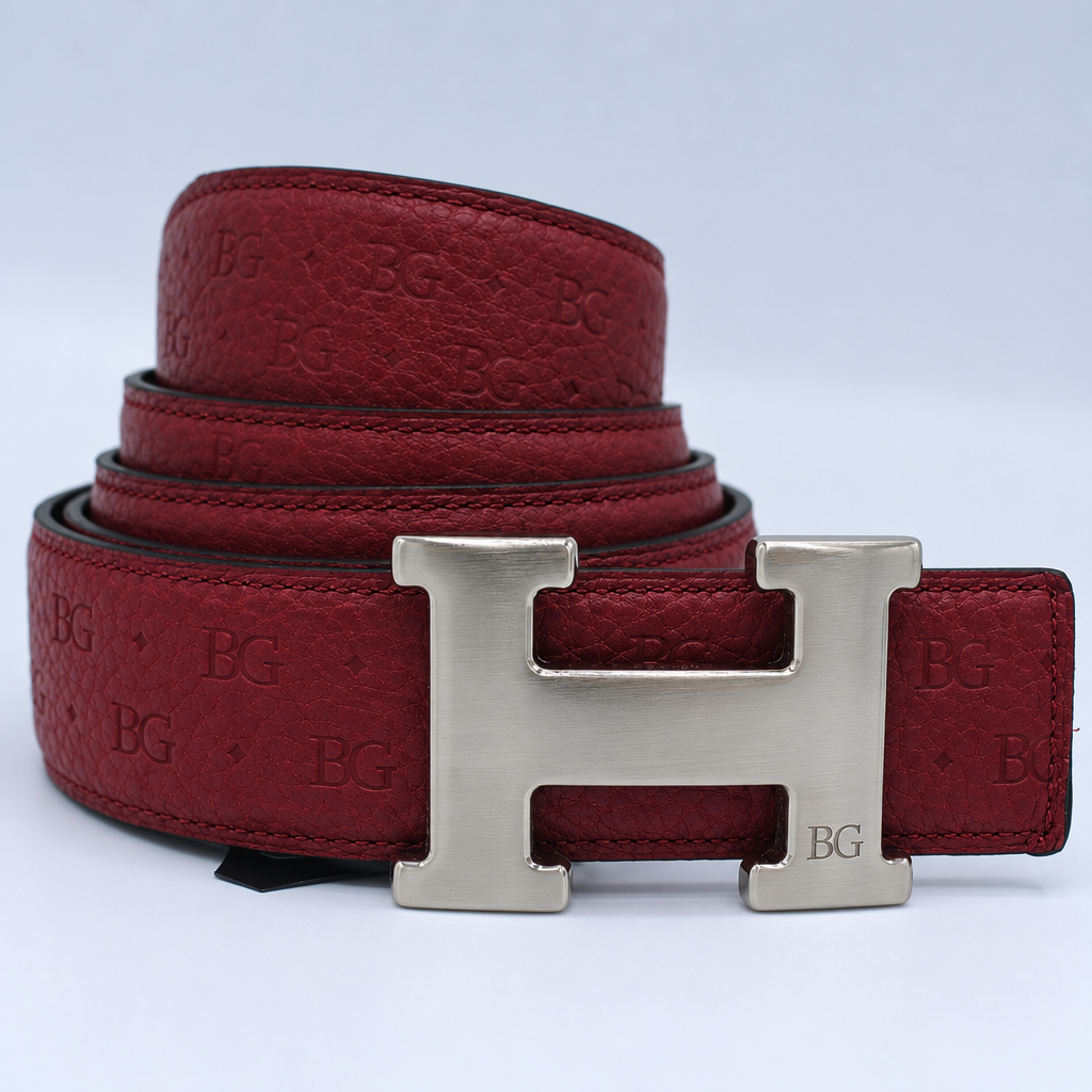 Constance Belt – Reversible Black &amp; Burgundy Leather H Buckle