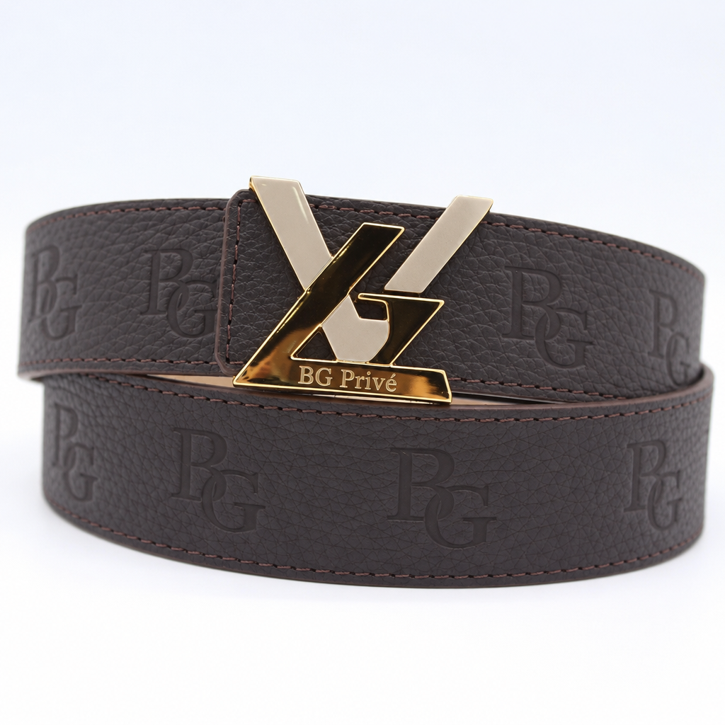 Initiales Belt – Brown Monogram-Embossed Buckle
