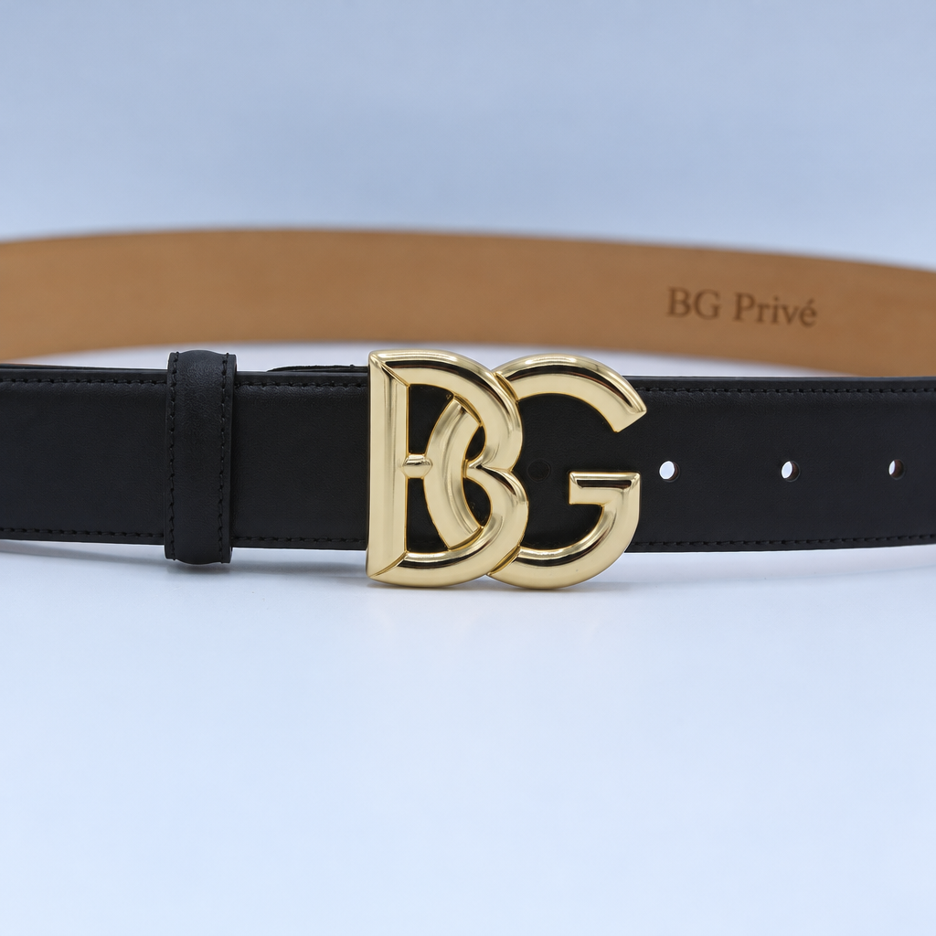 Logo Buckle Belt in Black with Gold-Tone Hardware