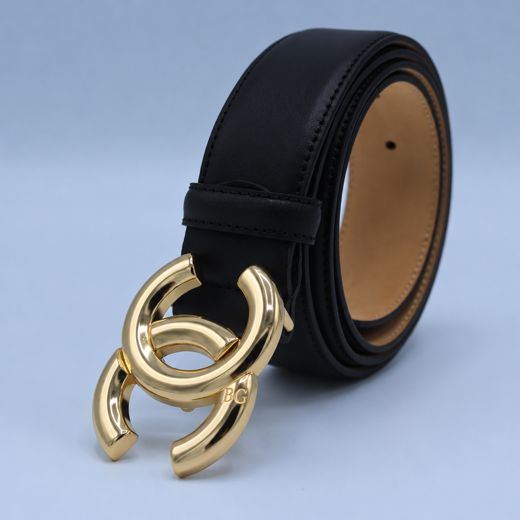 Logo Buckle Belt in Black with Gold-Tone Hardware