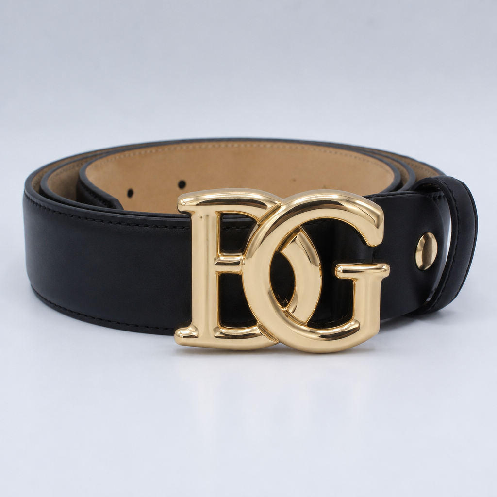 Logo Buckle Belt in Black with Gold-Tone Hardware
