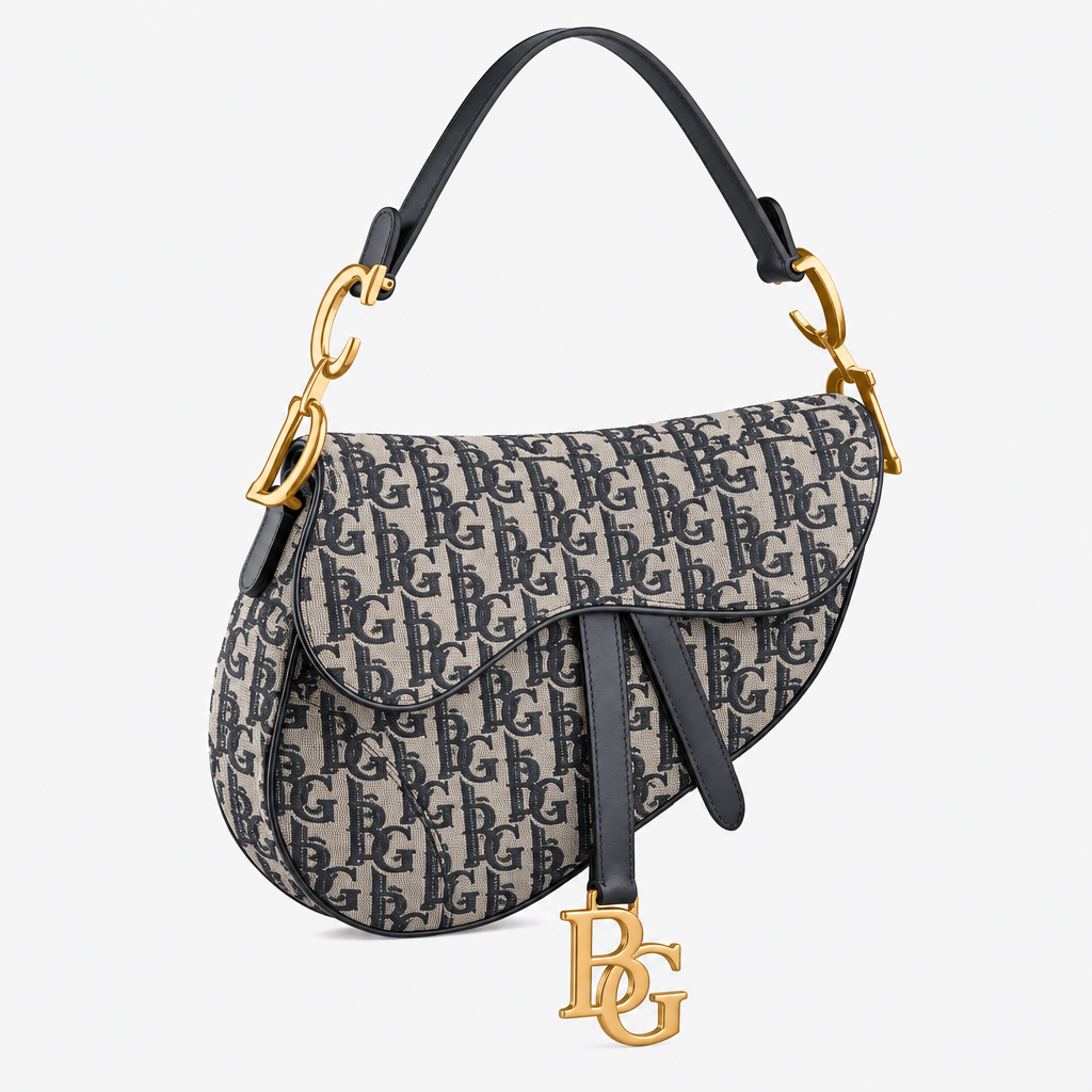 Saddle Bag in Blue Oblique Jacquard Canvas