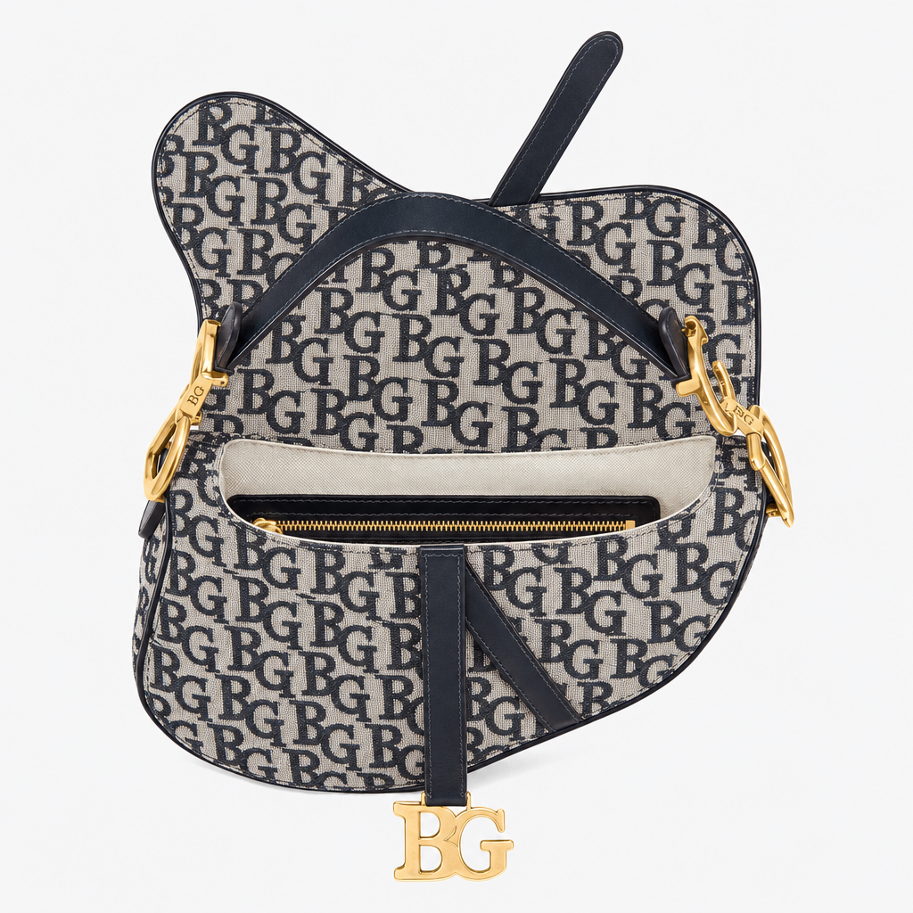 Saddle Bag in Blue Oblique Jacquard Canvas