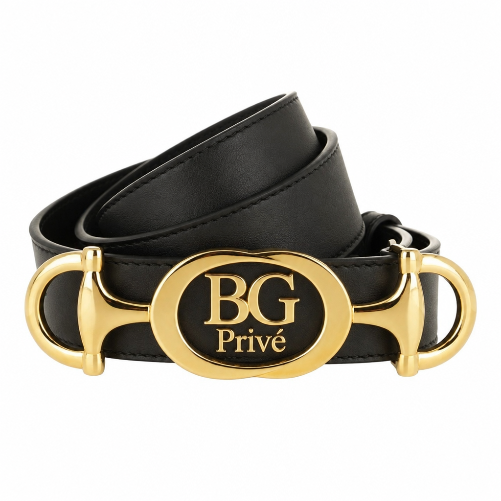 Zumi Interlocking G Horsebit Belt in Black Leather