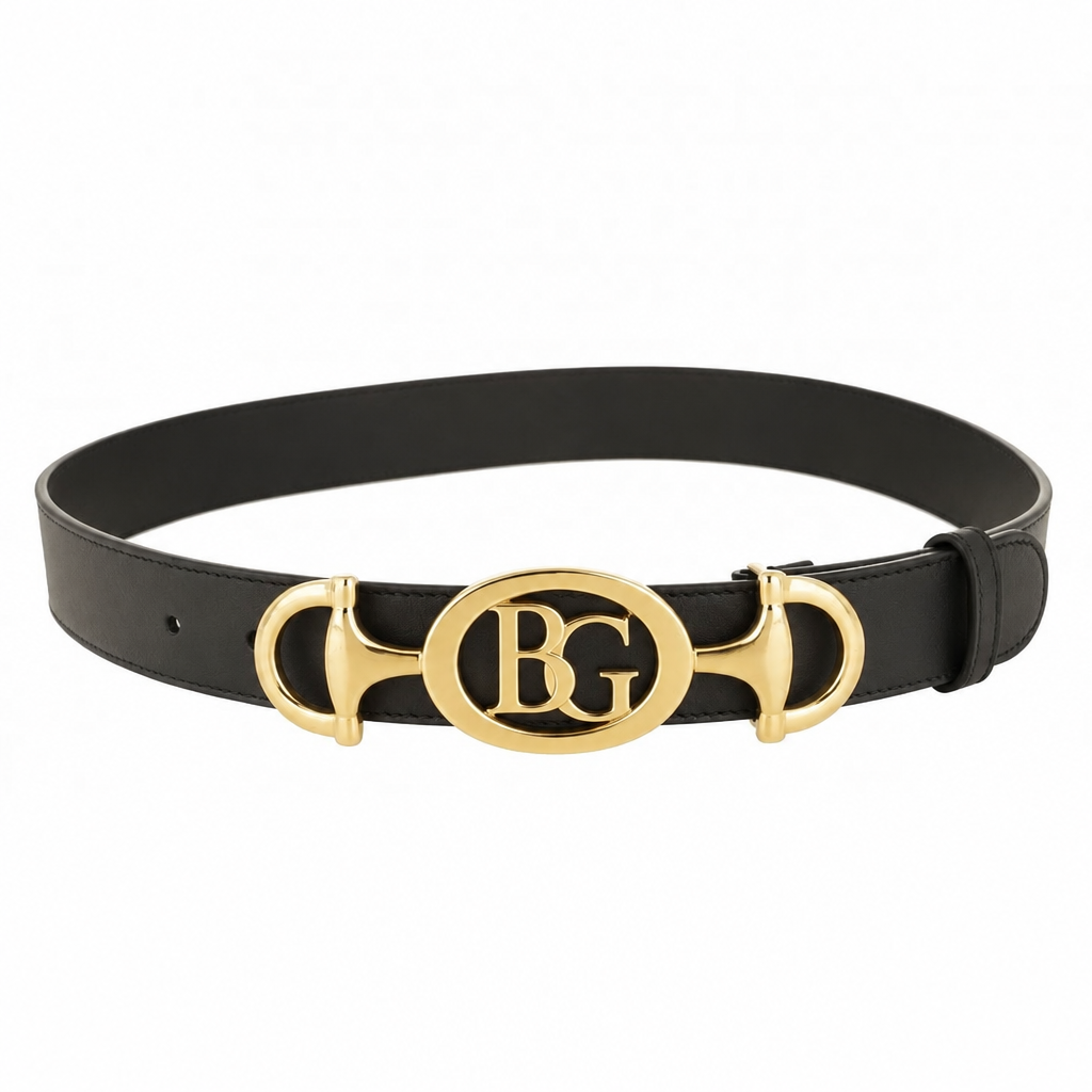 Zumi Interlocking G Horsebit Belt in Black Leather