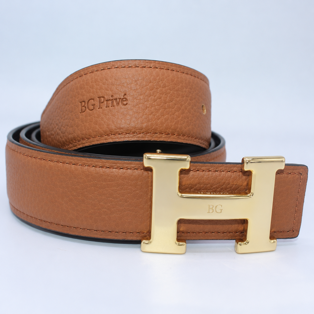 H Belt Reversible Black and Brown Leather Belt