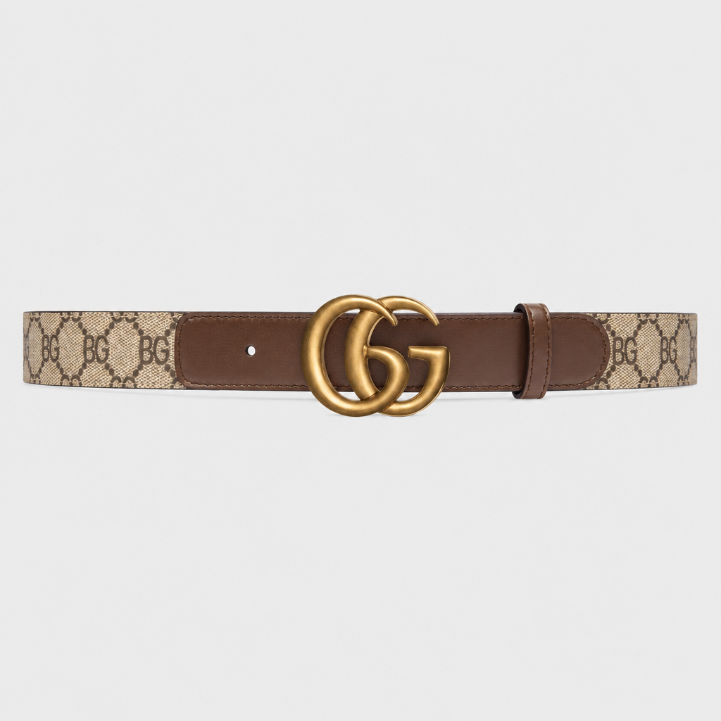 Belt with Double G Buckle in Beige/Ebony