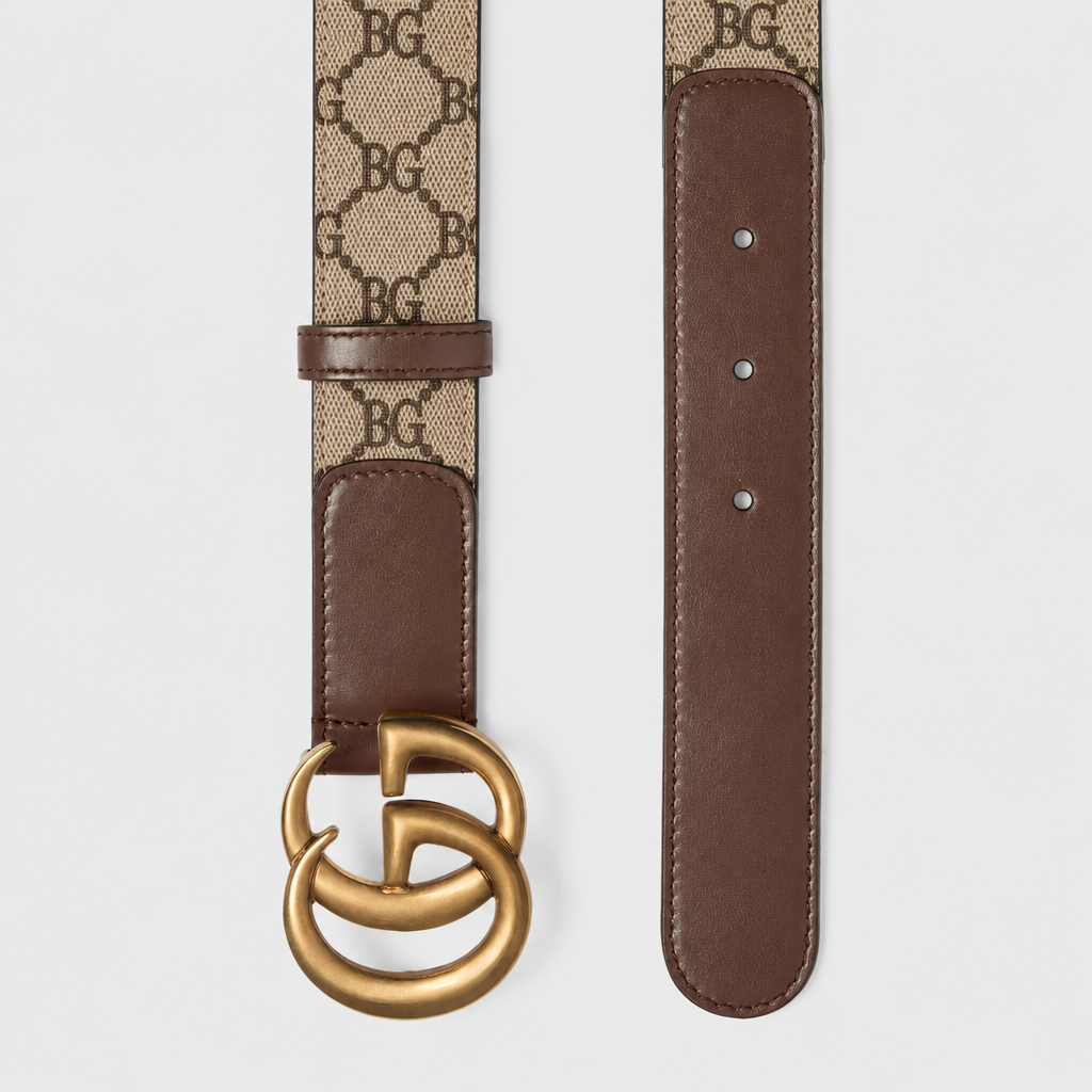 Belt with Double G Buckle in Beige/Ebony