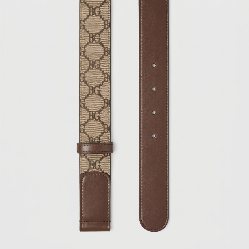 Belt with Double G Buckle in Beige/Ebony