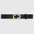 Interlocking G belt in Black Leather with Bi-Color Buckle