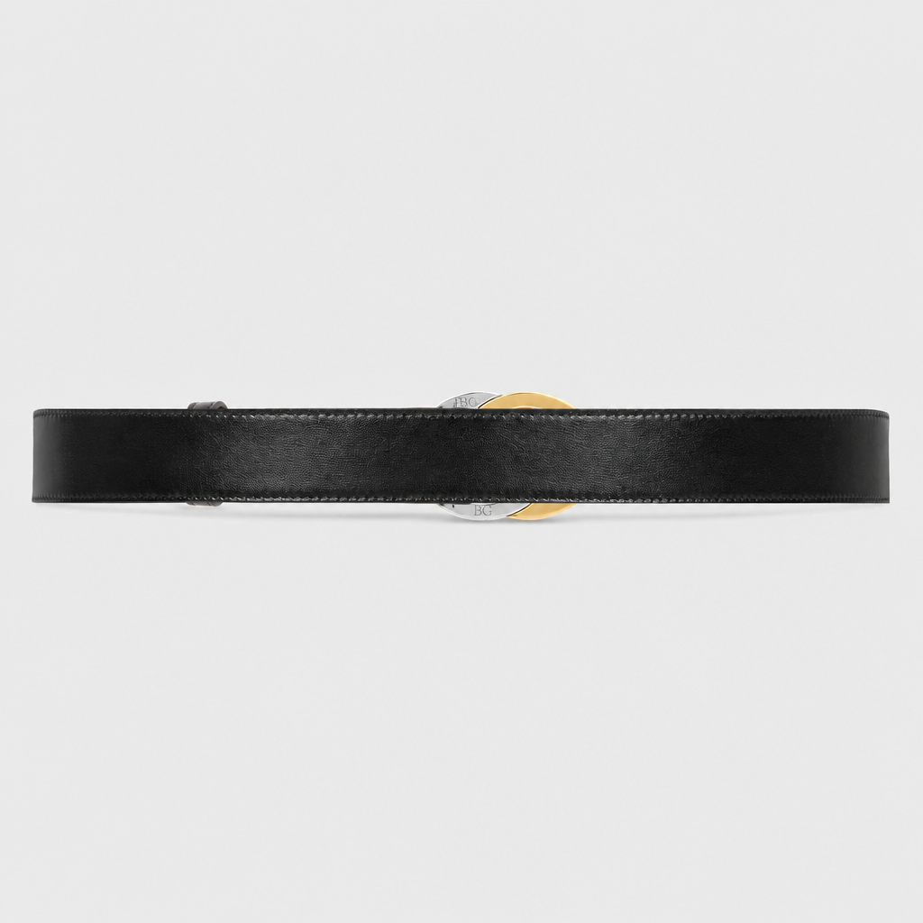 Interlocking G belt in Black Leather with Bi-Color Buckle