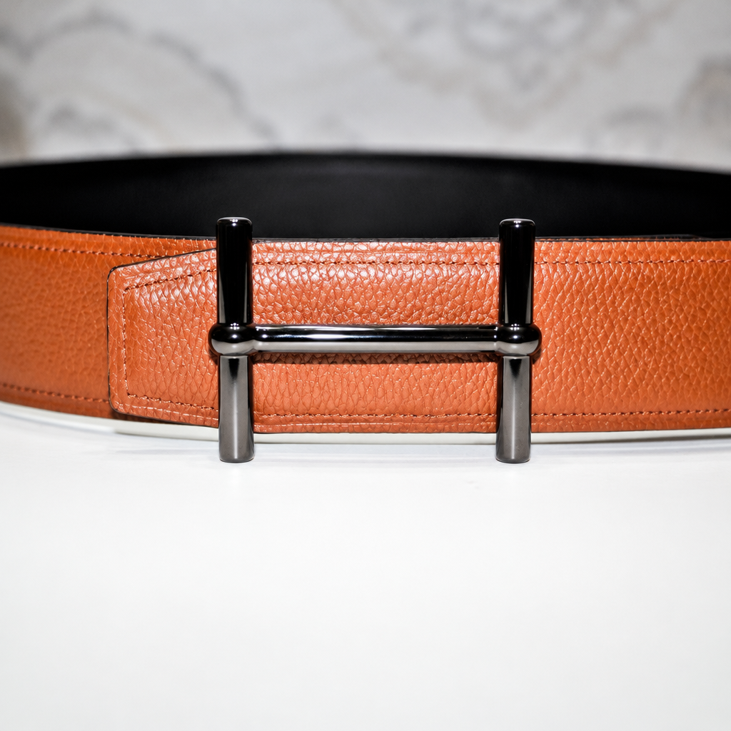 Tube H Belt – Reversible Black and Tan-Brown, 38 mm