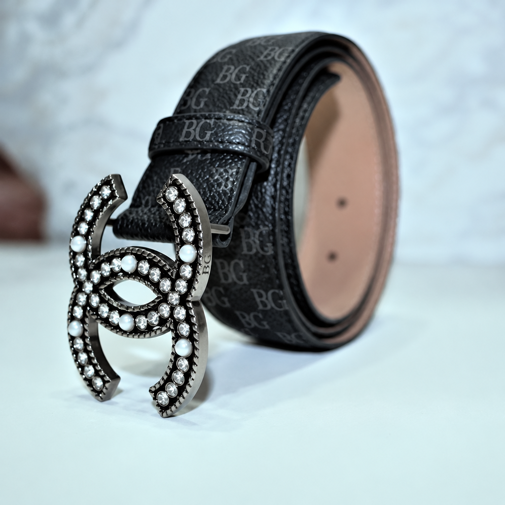 Calfskin Pearl Crystal Belt