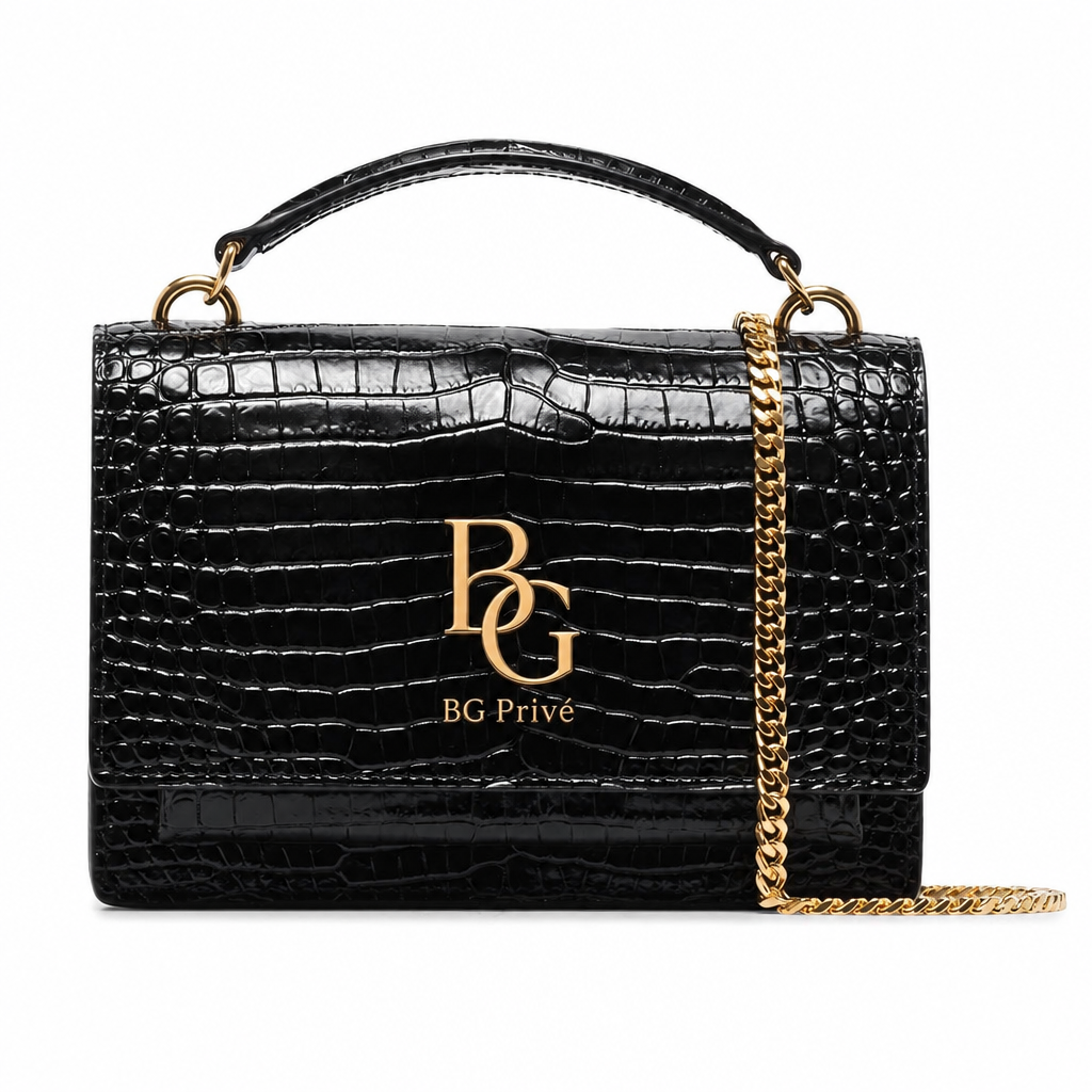 Sunset Chain Wallet in Crocodile-Embossed Shiny Leather