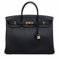Birkin Bag in Black Grained Leather with Gold-Tone Hardware