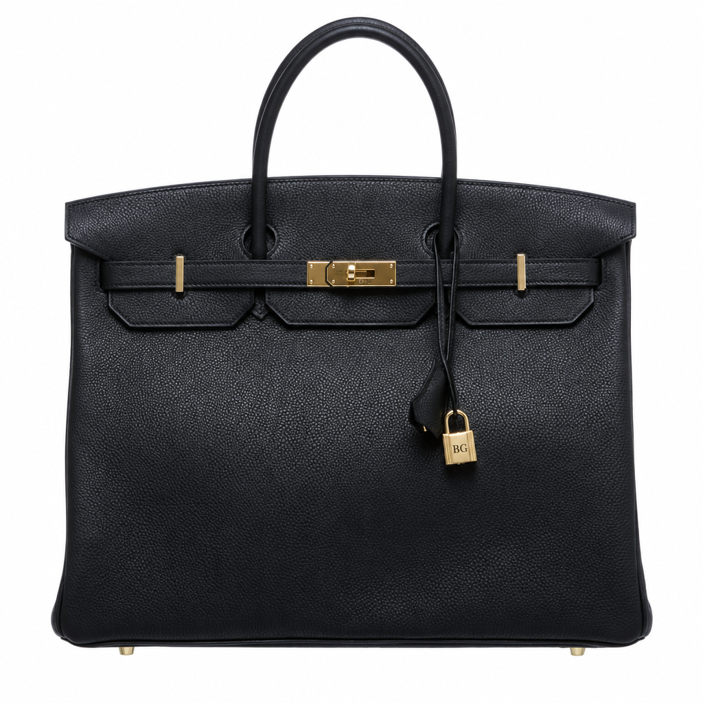 Birkin Bag in Black Grained Leather with Gold-Tone Hardware