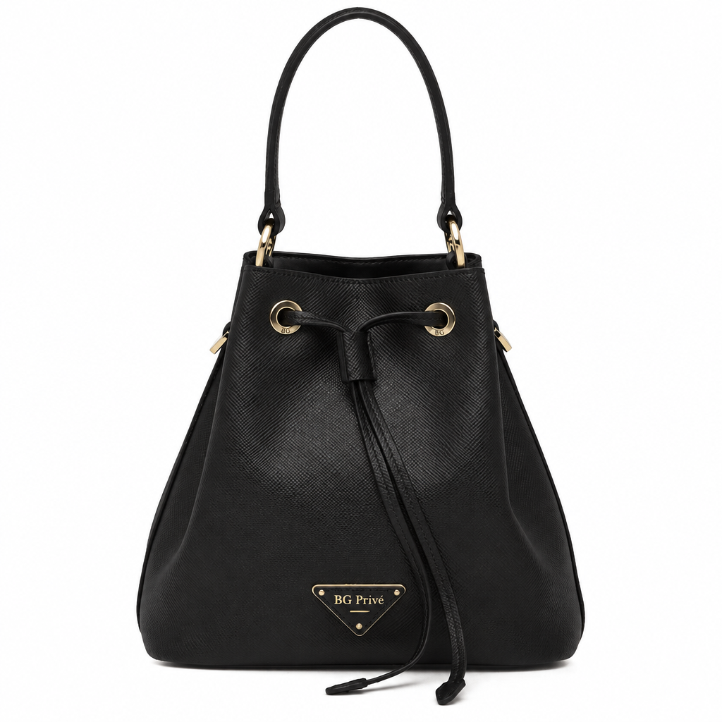 Saffiano Leather Bucket Bag in Black