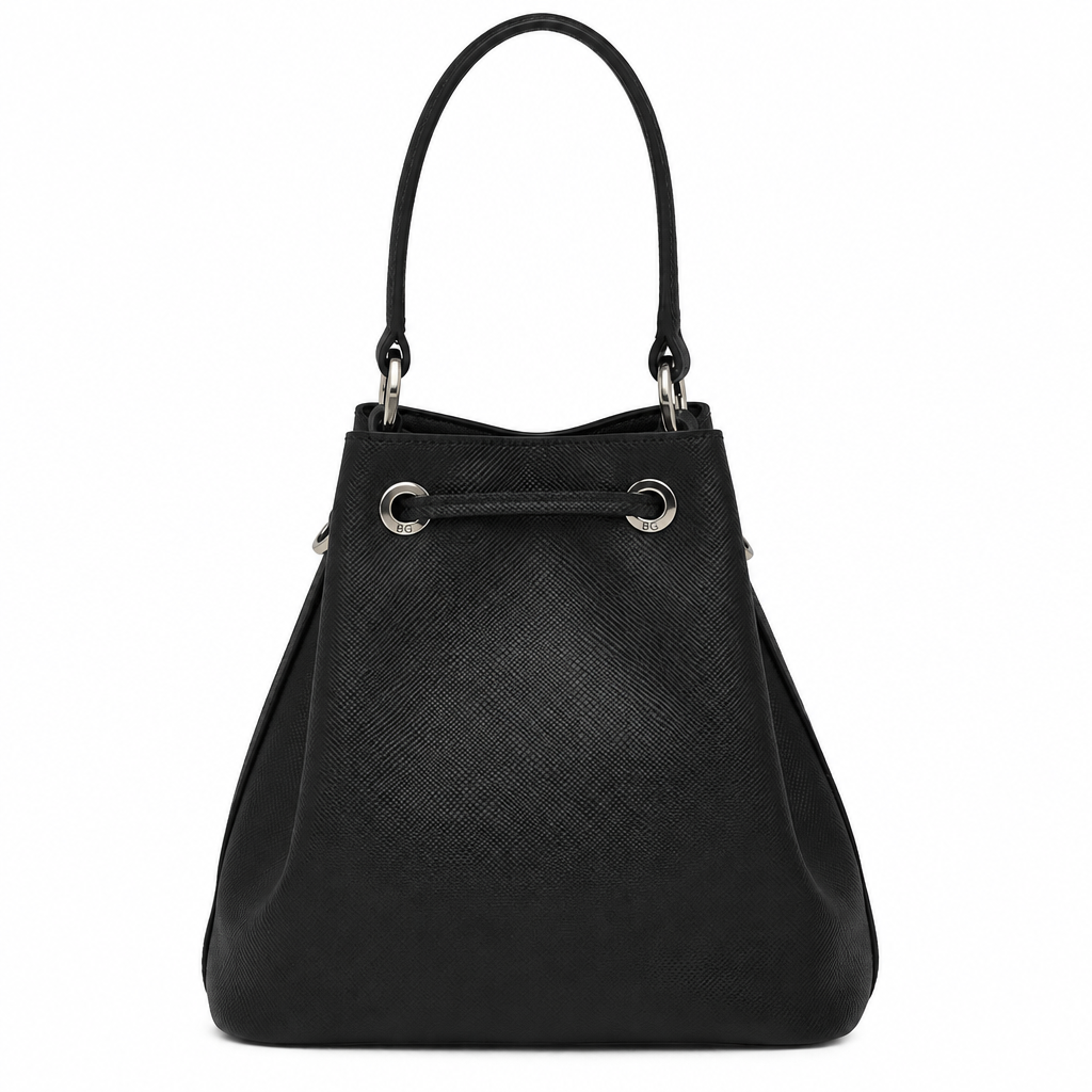 Saffiano Leather Bucket Bag in Black