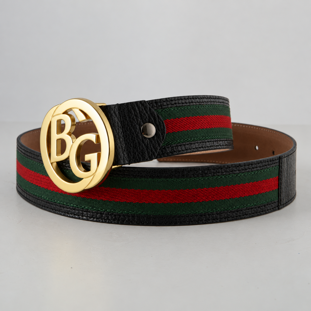 Web Belt with Interlocking G Buckle – Green-Red-Green Web