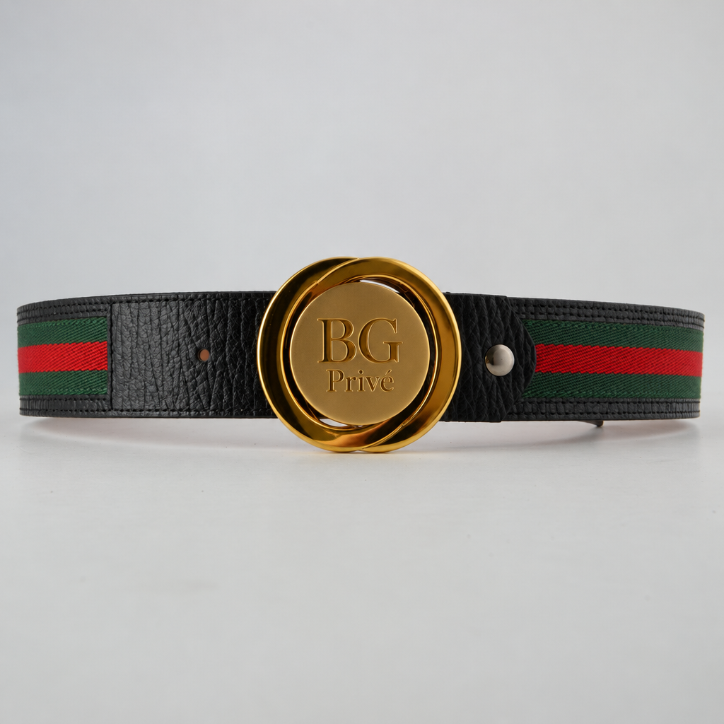 Web Belt with Interlocking G Buckle – Green-Red-Green Web