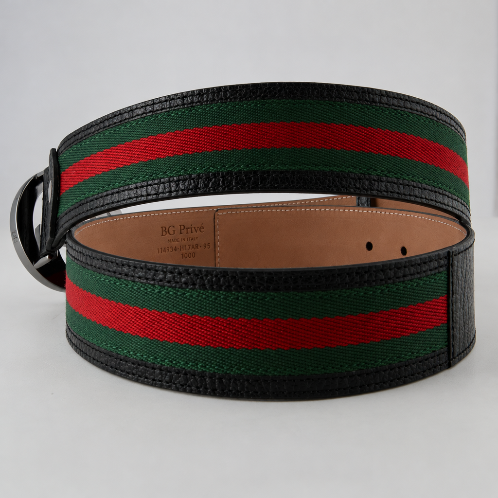 Interlocking G Buckle Web Belt, Green-Red-Green