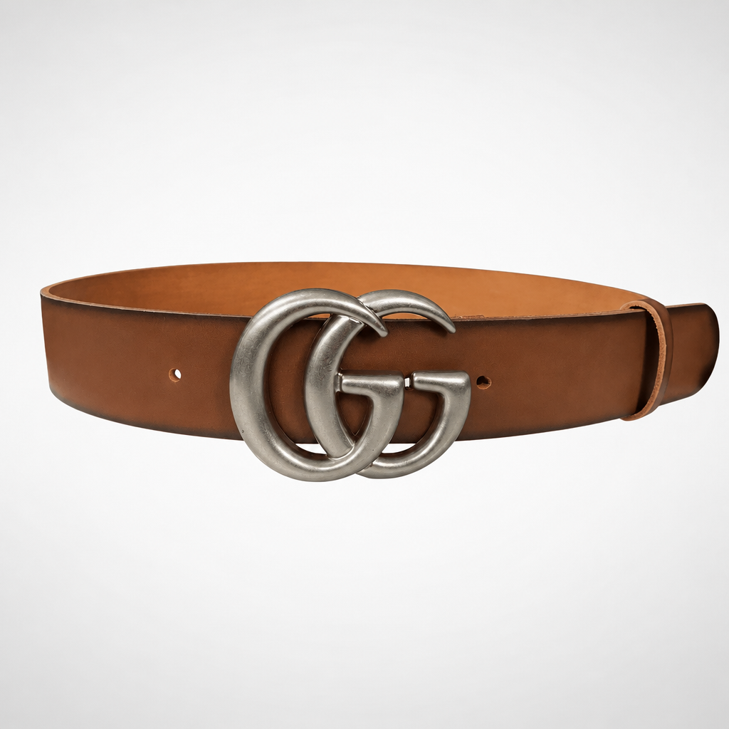 Marmont Wide Belt in Faded Brown Leather