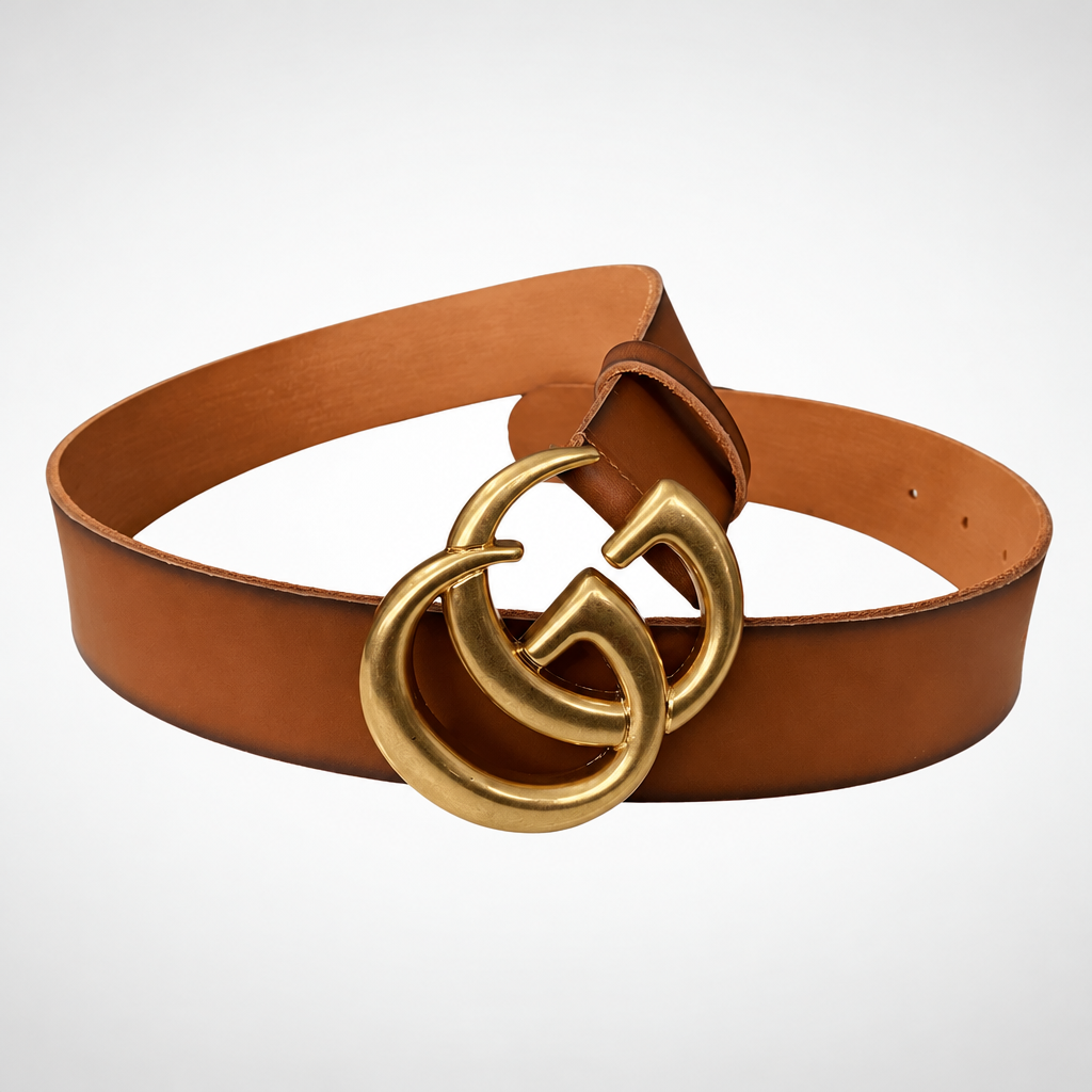 Marmont Wide Belt in Faded Brown Leather