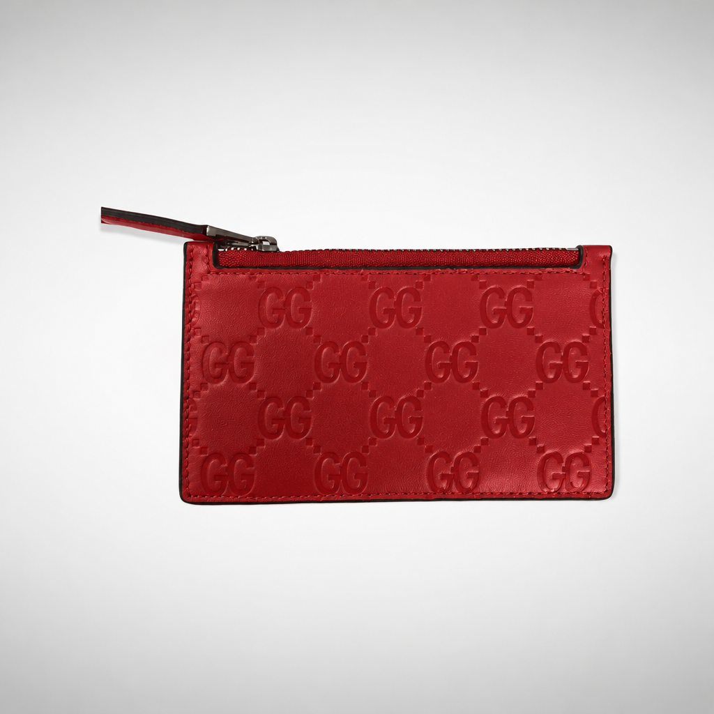 Signature -Embossed Leather Zip Card Holder
