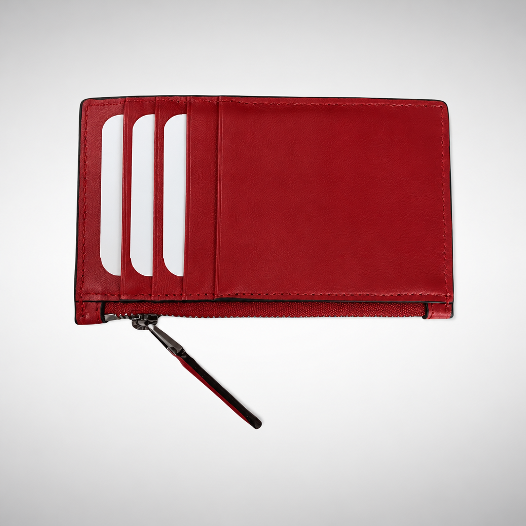 Signature -Embossed Leather Zip Card Holder