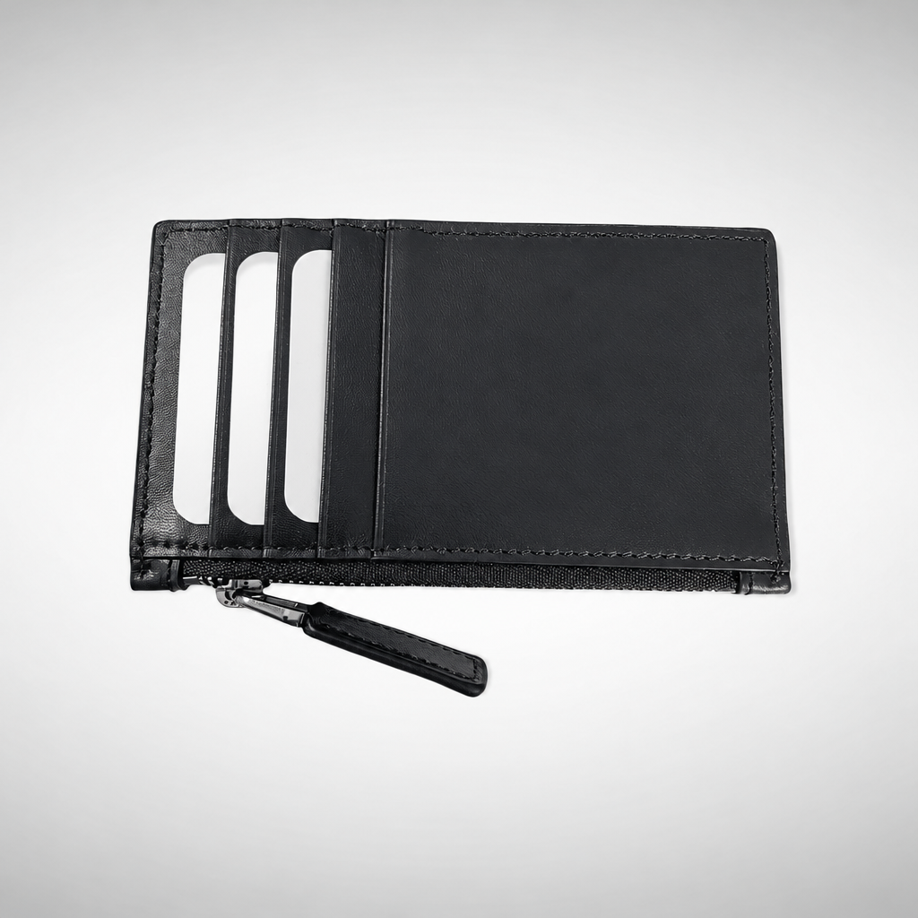 Emblem Zip Card Holder Black