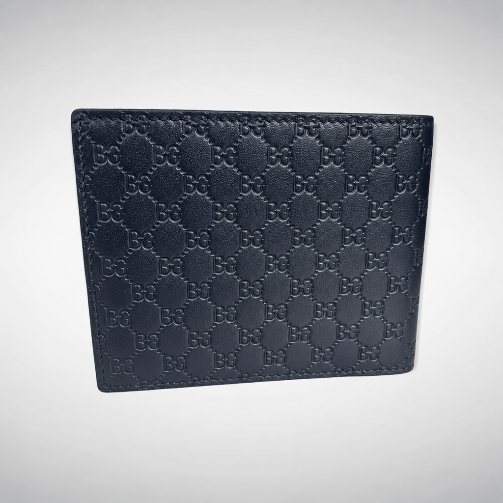 Microguccissima Leather Bi-Fold Wallet Navy Blue