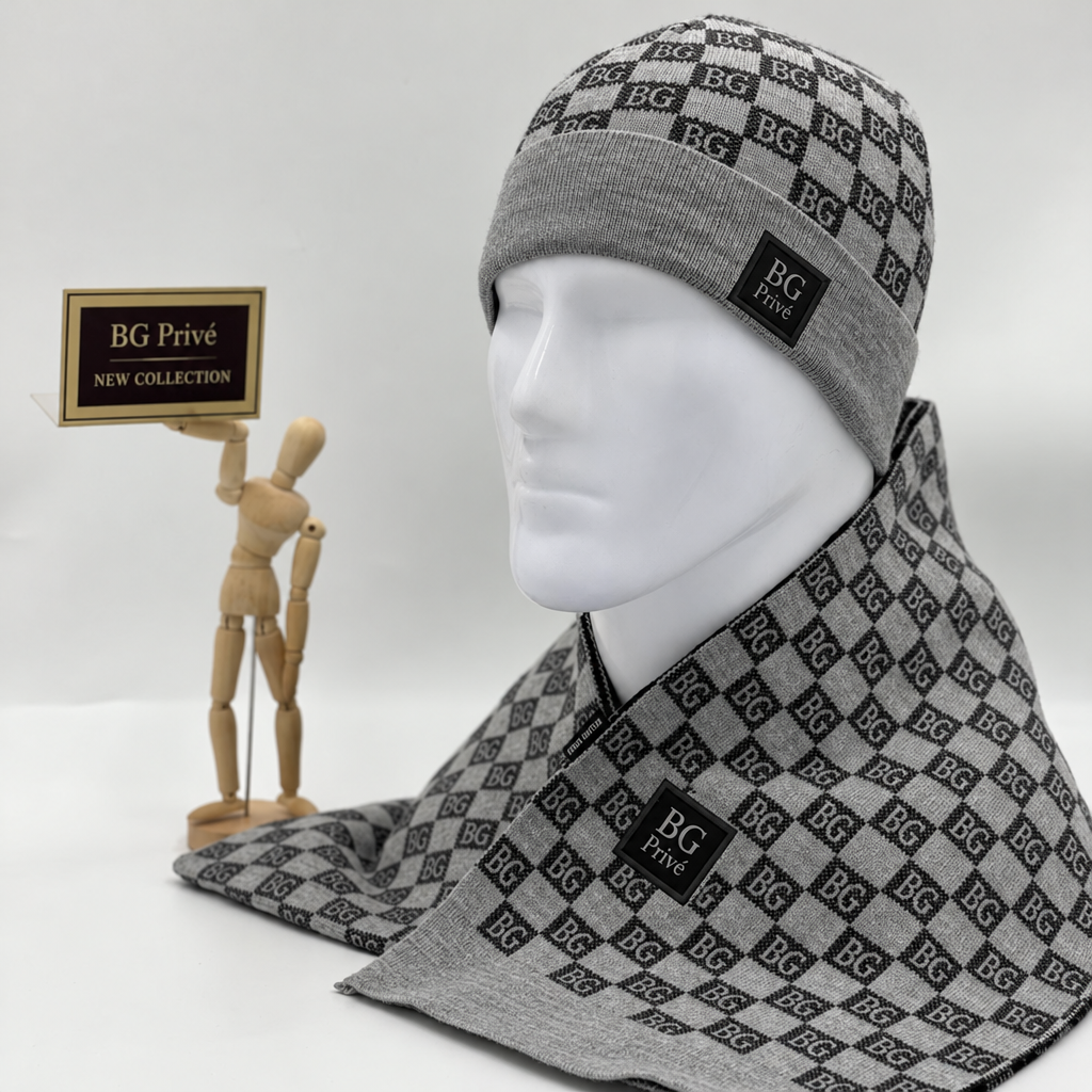 Petit Damier Hat NM and Scarf in Graphite