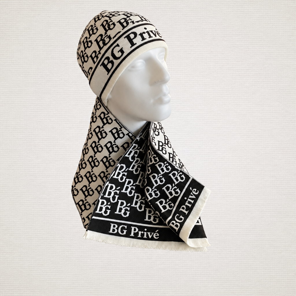 D-White Beanie and Scarf Pair