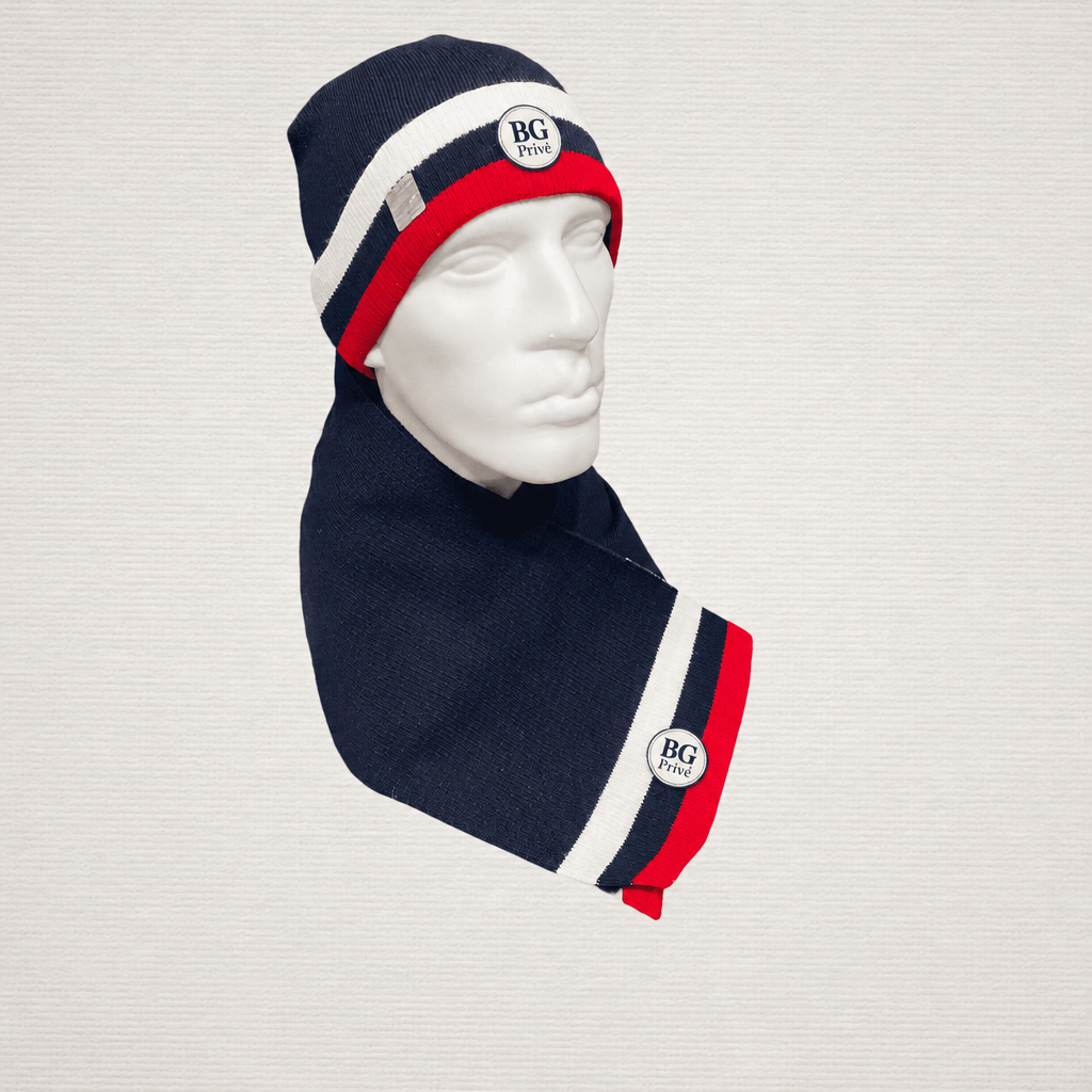 Navy Tricolor Logo-Patch Beanie and Scarf