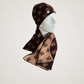 All Over Logo Beanie &amp; Scarf Beige/Black