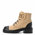 Quilted Lace-Up Combat Boots Beige and Black G36424