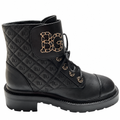 Quilted Calfskin Lace-Up Combat Ankle Boots with Chain Logo