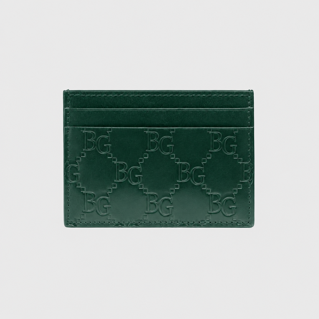 card holder in dark green -embossed leather