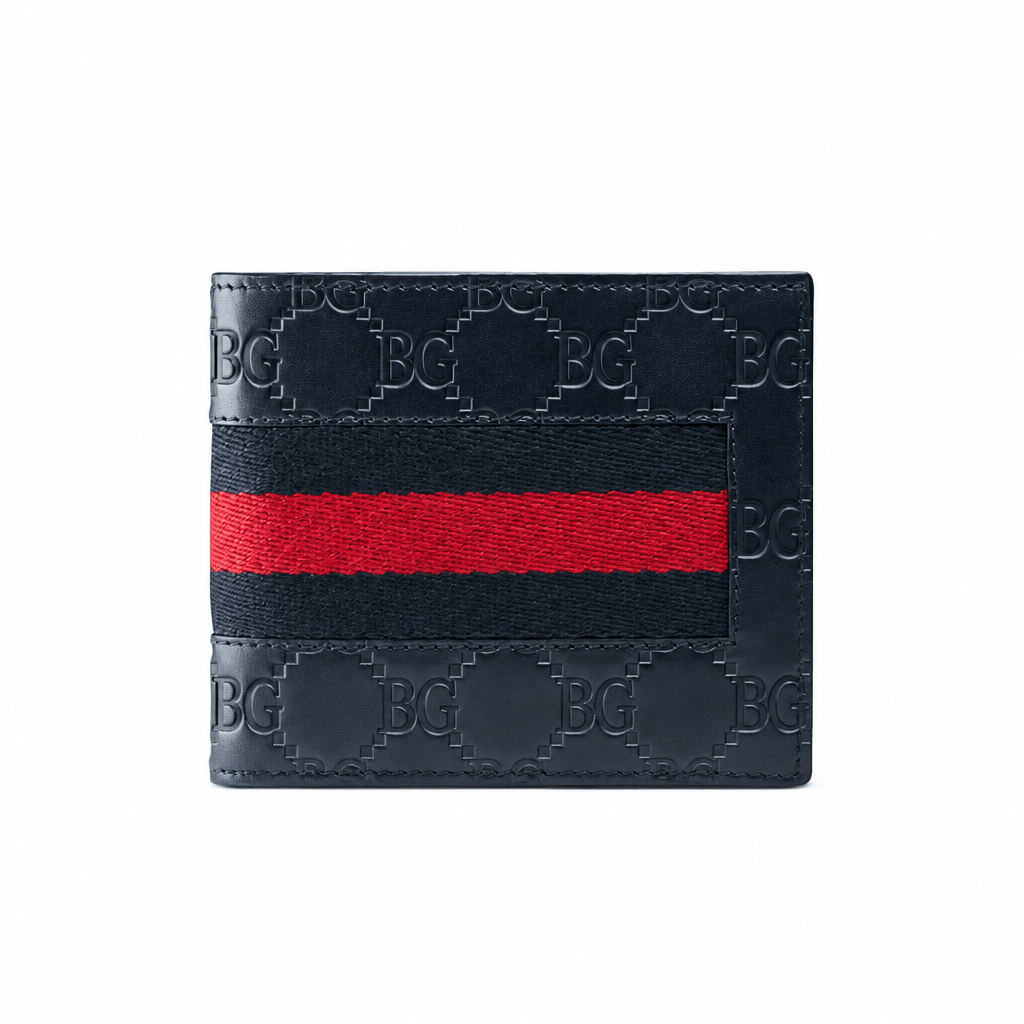 Bifold Wallet in Blue with Signature Web, 8 Card Slots