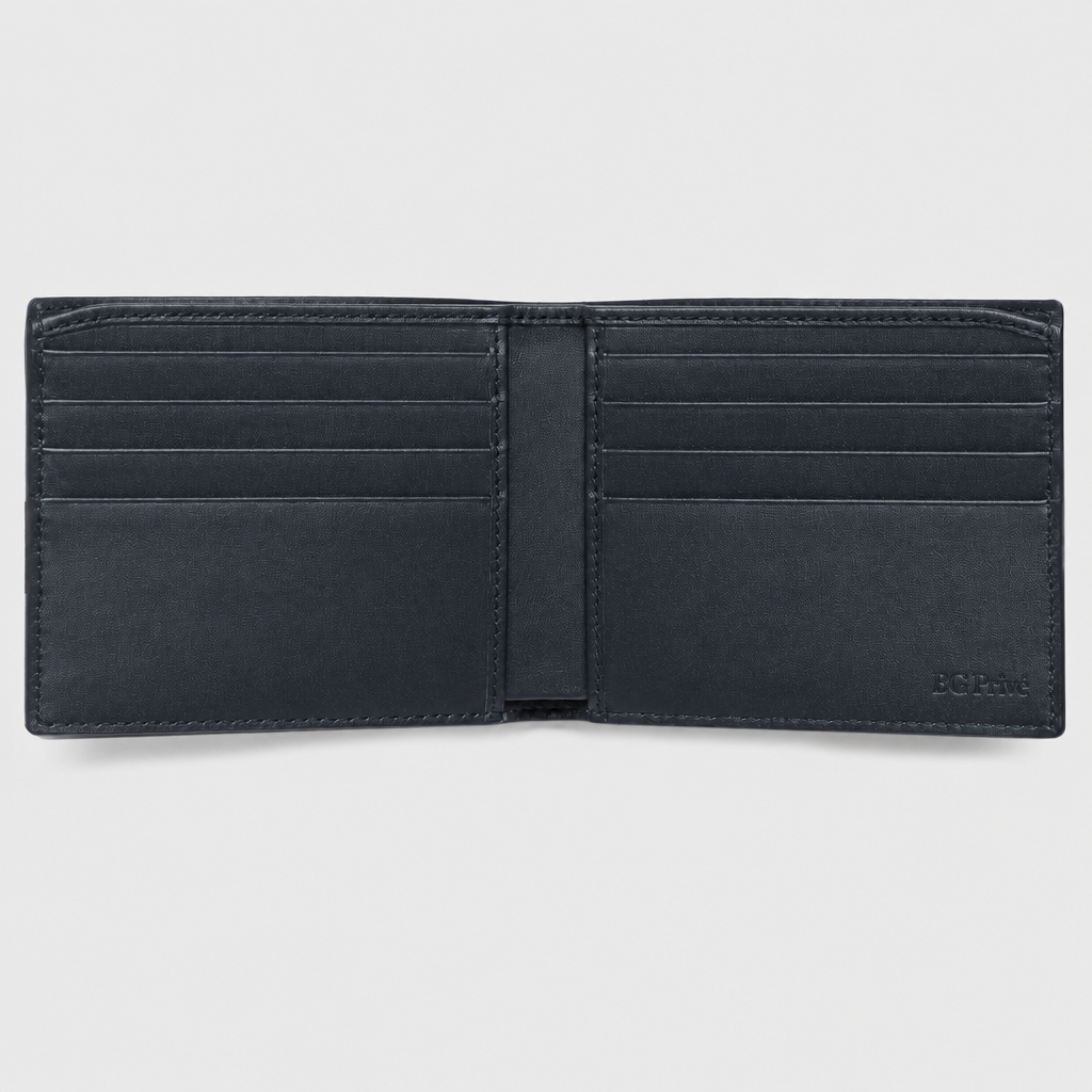 Bifold Wallet in Blue with Signature Web, 8 Card Slots